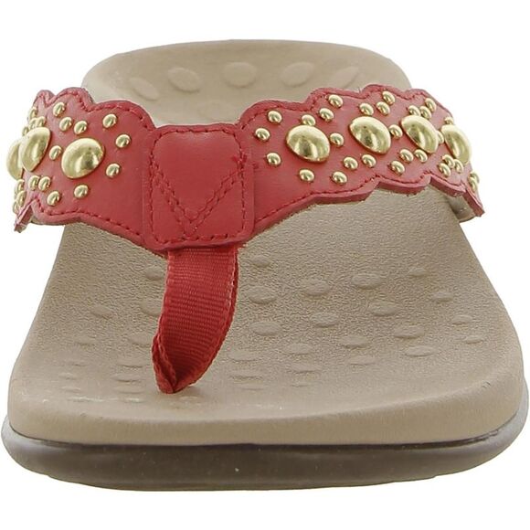 Vionic Womens Starley Red Leather Slip On Thong Flip-Flops Shoes New - Picture 2 of 5